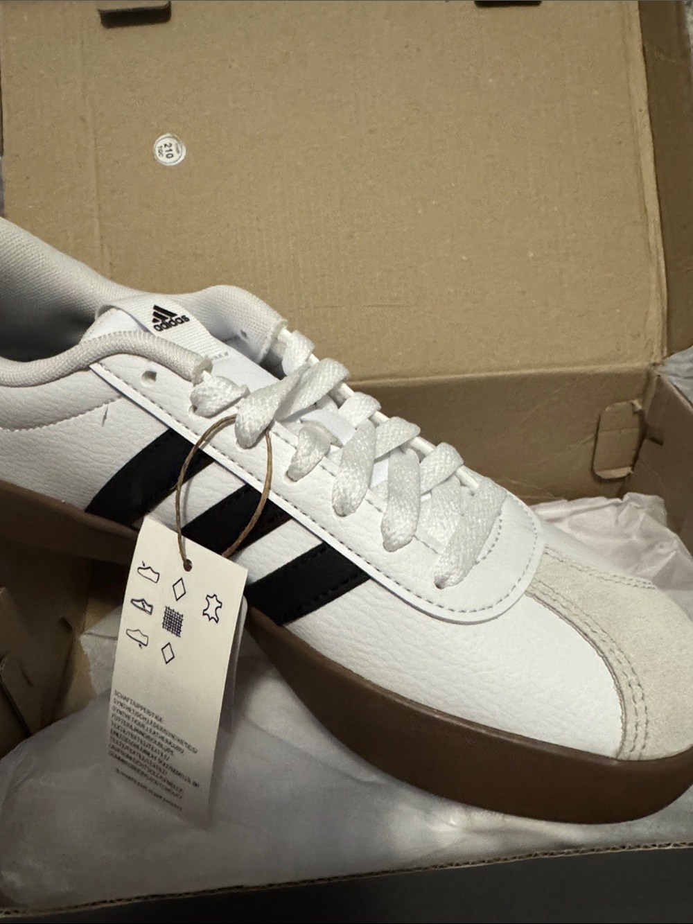 adidas White Sneakers with Black 3-Stripes and Gum Sole